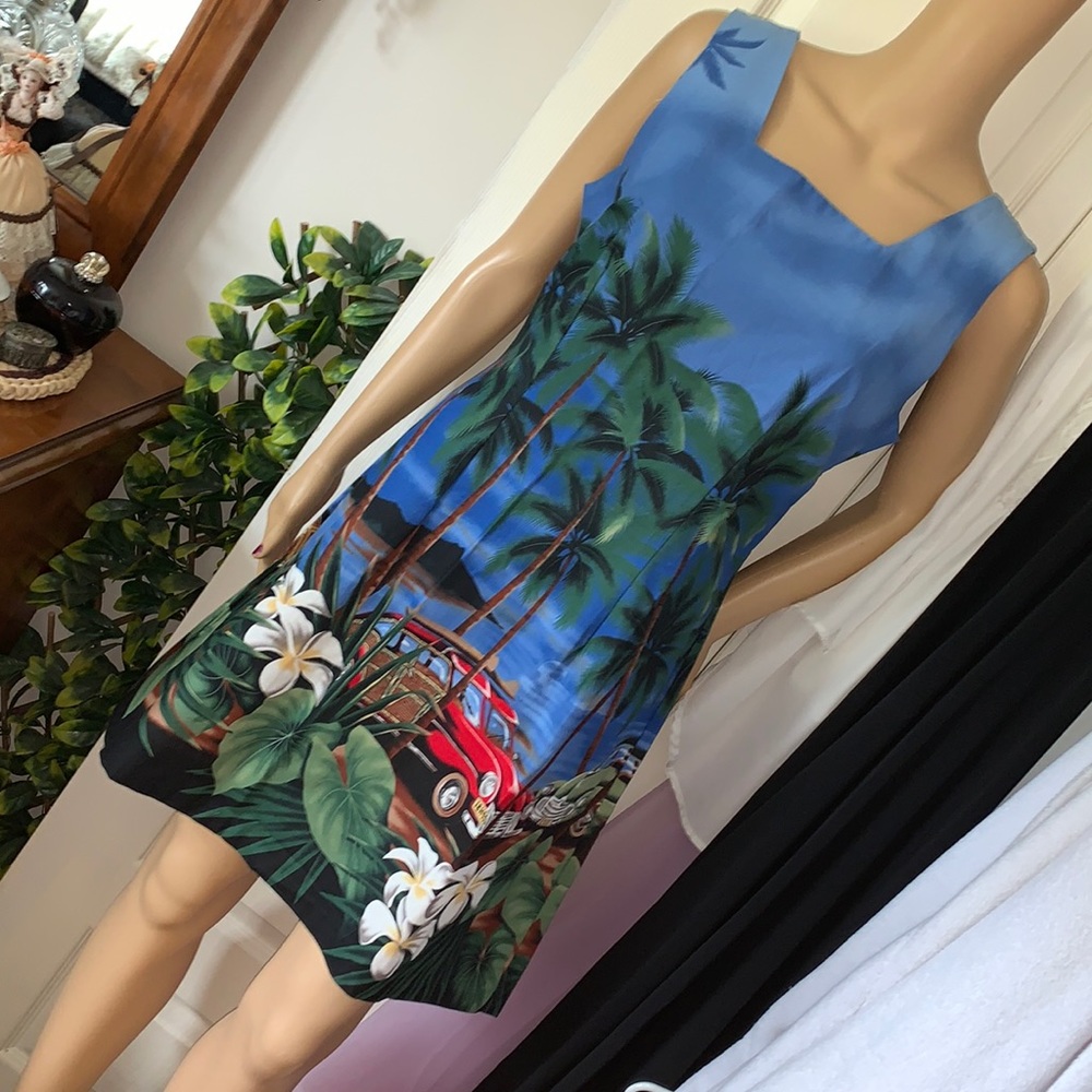 Shannon Marie square neckline Hawaiian mini dress L
